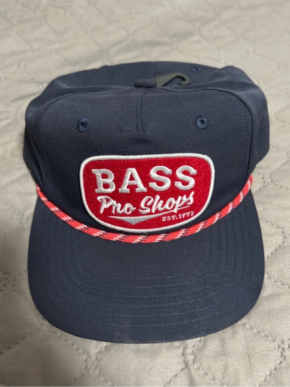 Bass Pro Shops Navy Cap with Red & White Patch and Rope Trim